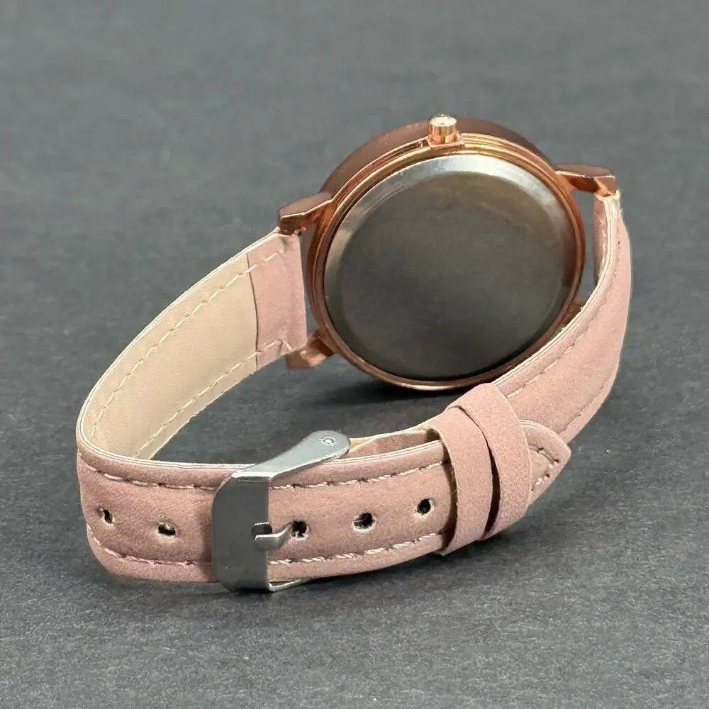 Women’s Pink Watch and Charm Bracelet 2pc Gift Set Rose Gold Tone Casual Quartz